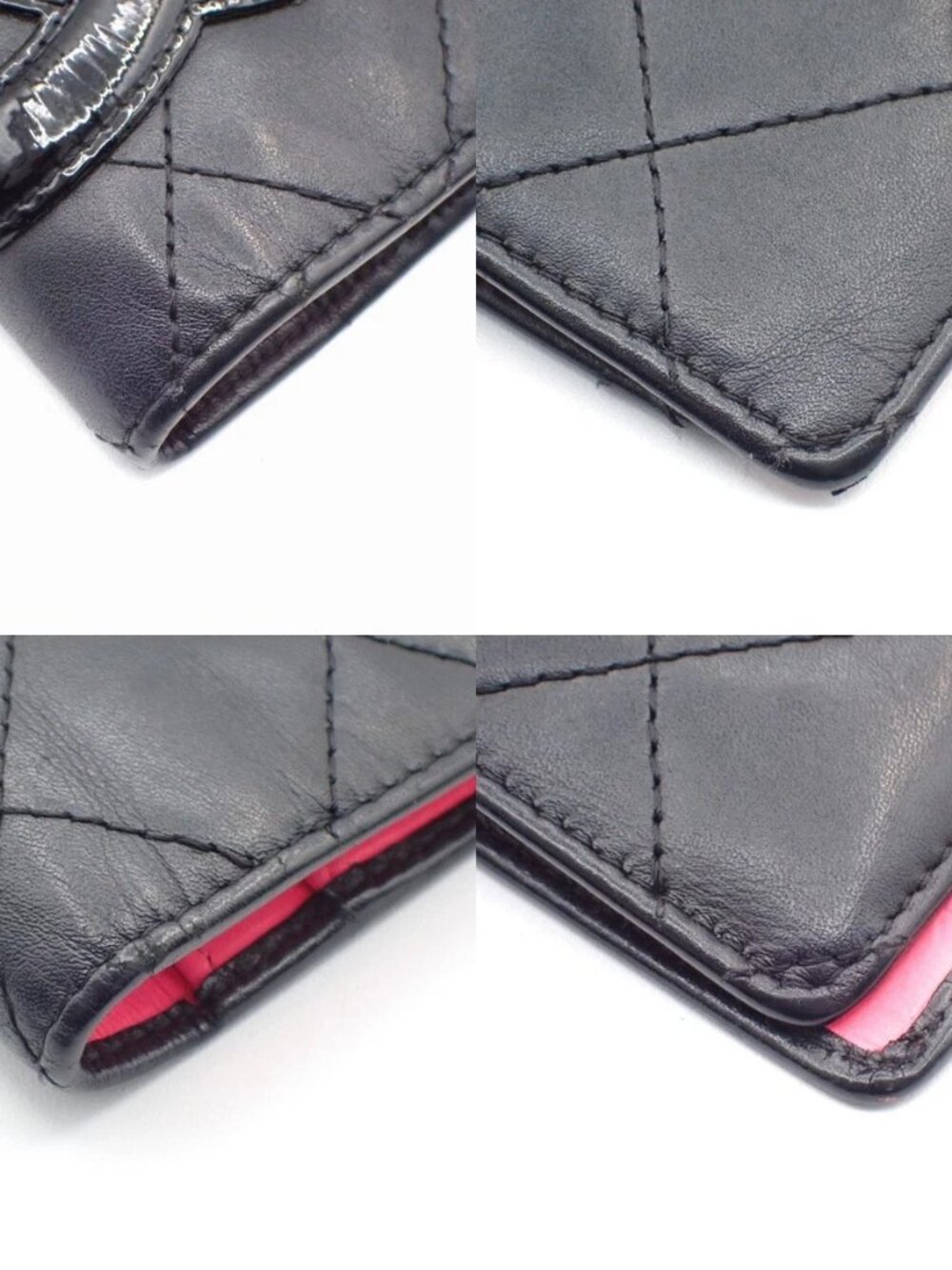 CHANEL CC Logo Cambon Long Bifold Wallet Purse Leather Black Pink Italy 33KC572 - Picture 5 of 14